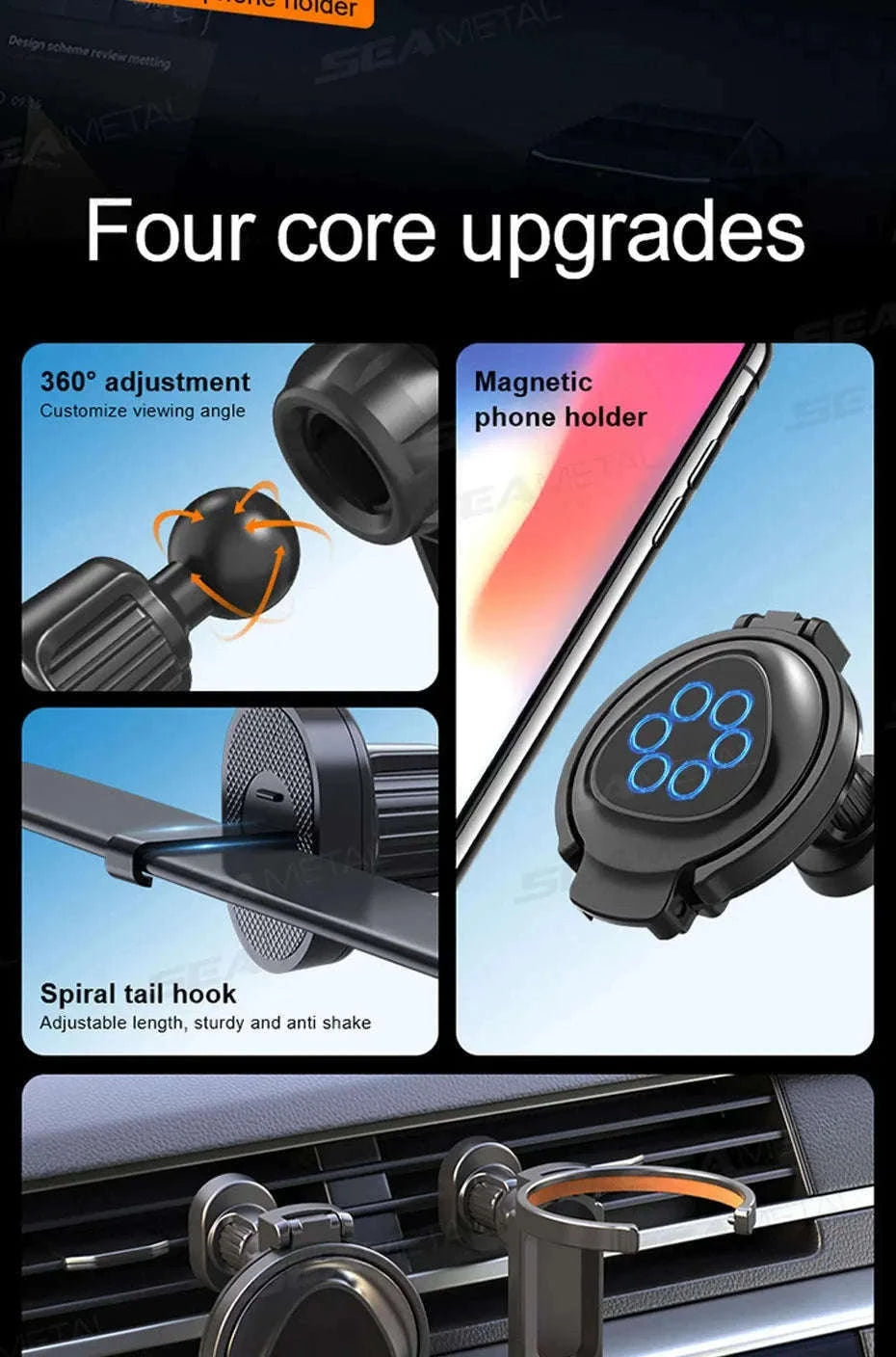 2-in-1 Car Cup Holder and Magnetic Phone Mount-Blue