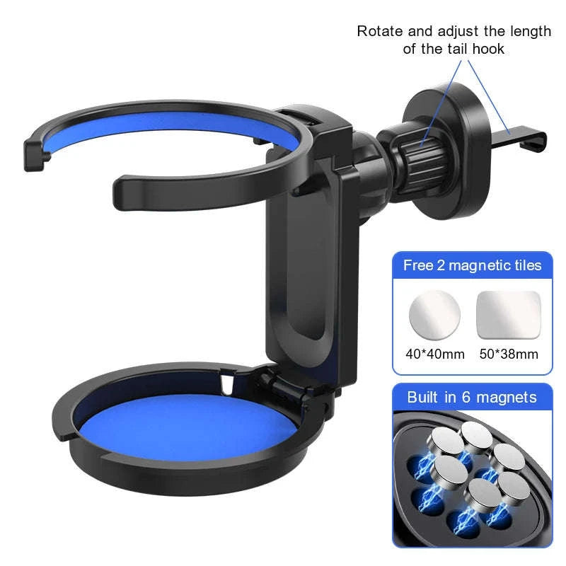 2-in-1 Car Cup Holder and Magnetic Phone Mount-Blue