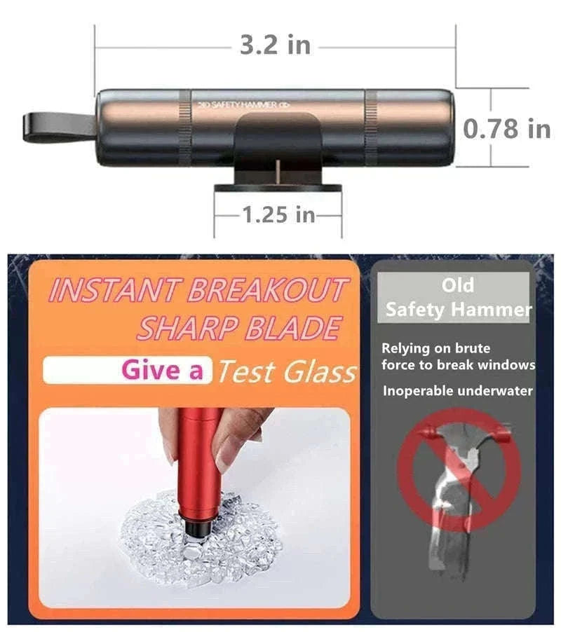 2 in 1 Car Emergency Hammer and Seat Belt Cutter-Alloy-Black