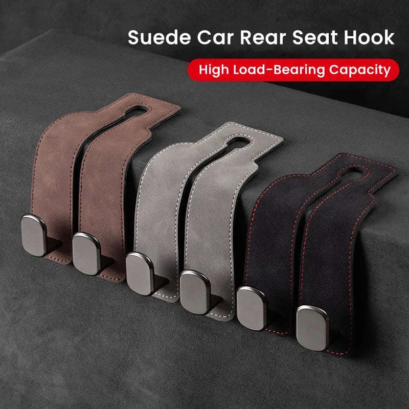 2-in-1 Car Headrest Hook with Premium Leather Design-Black