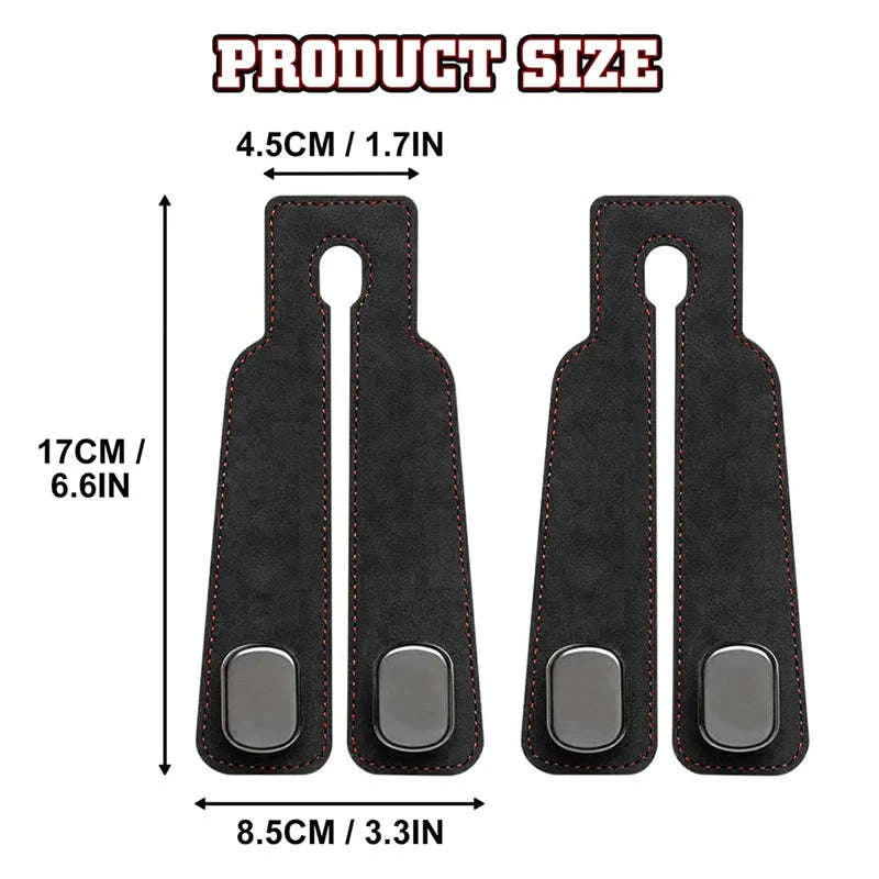 2-in-1 Car Headrest Hook with Premium Leather Design-Black