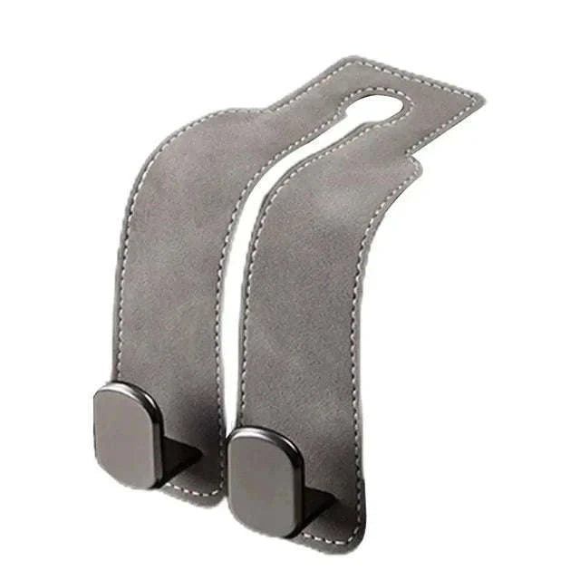 2-in-1 Car Headrest Hook with Premium Leather Design-Black