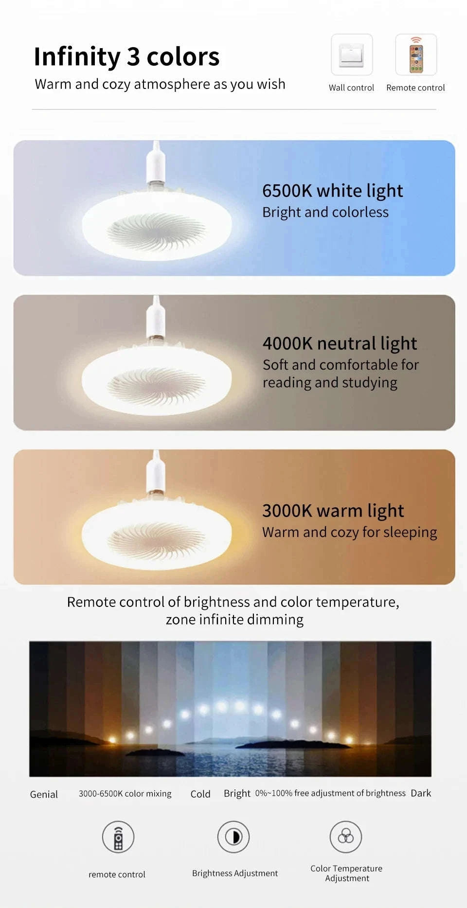 2-in-1 Ceiling Fan Lamp with Adjustable Speeds and Dimmable LED-L0693-19CM-U