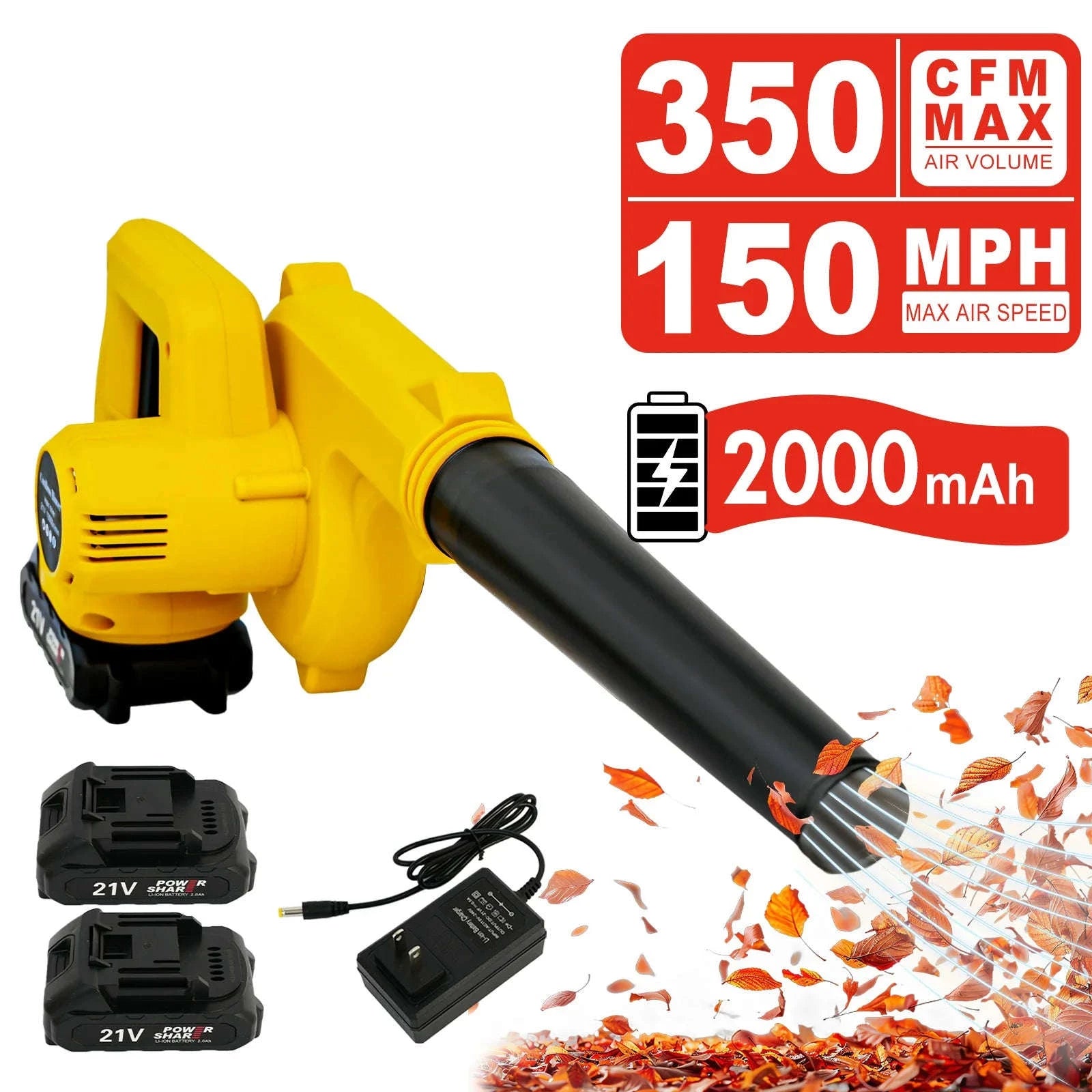 2-in-1 Cordless Leaf Blower 21V 15000RPM with Dual Batteries-two batteries / United States