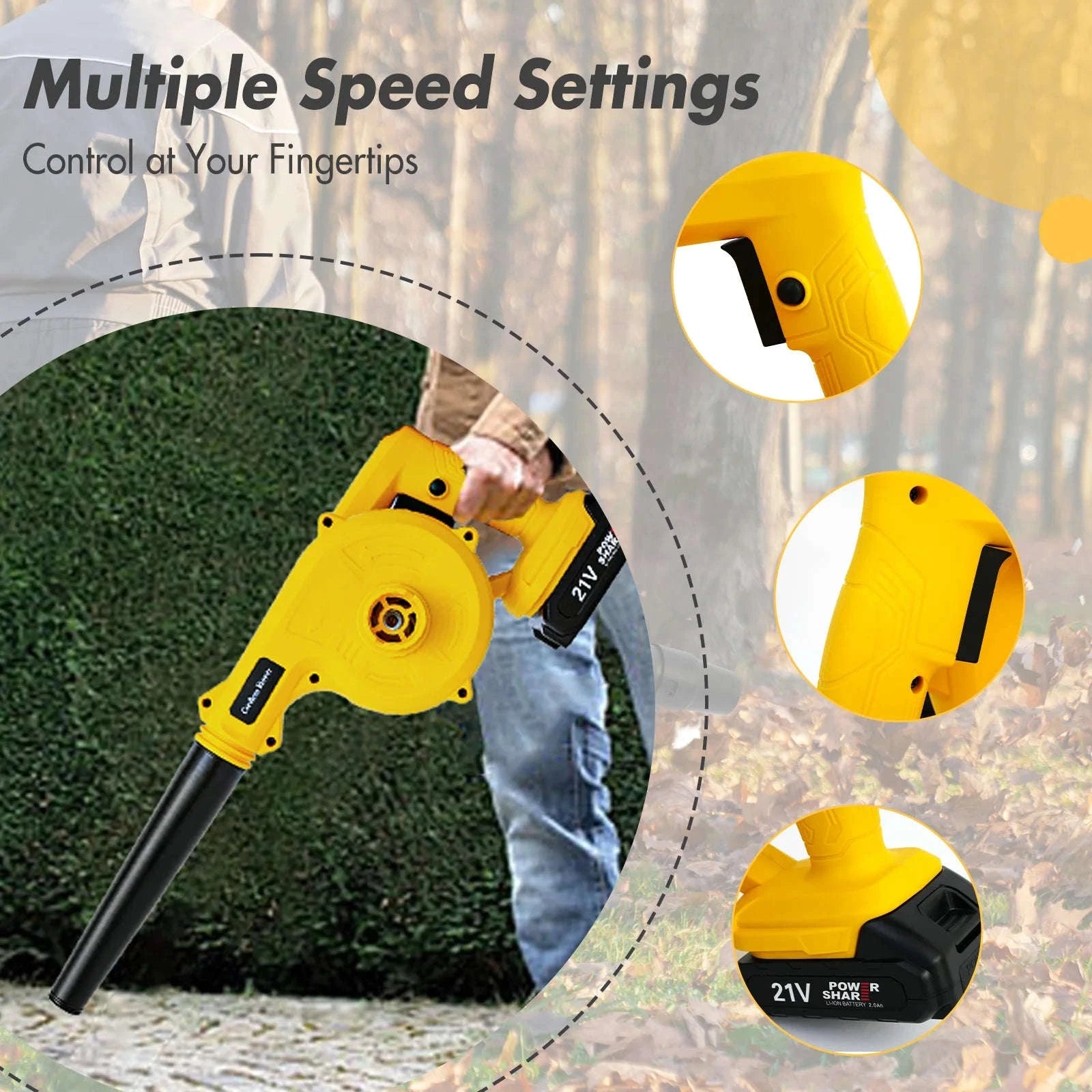 2-in-1 Cordless Leaf Blower 21V 15000RPM with Dual Batteries-two batteries / United States