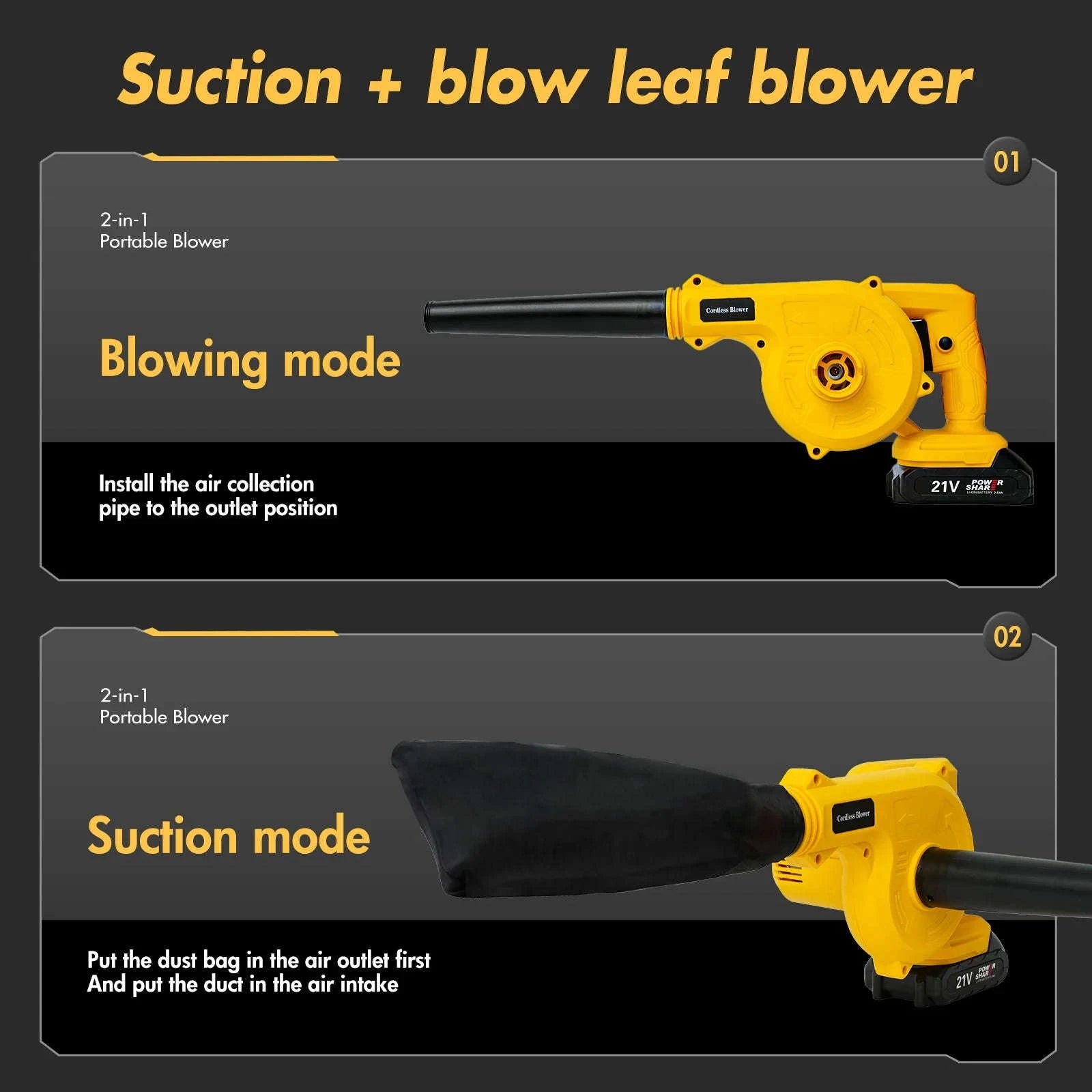 2-in-1 Cordless Leaf Blower 21V 15000RPM with Dual Batteries-two batteries / United States