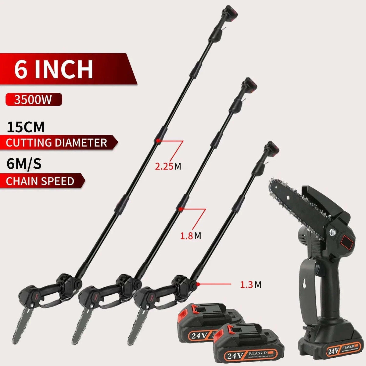 2-in-1 Cordless Pole Chainsaw with 2.25m Reach-2 pcs batteries / EU / france