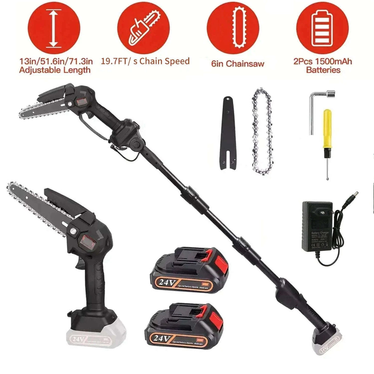 2-in-1 Cordless Pole Chainsaw with 2.25m Reach-2 pcs batteries / EU / france