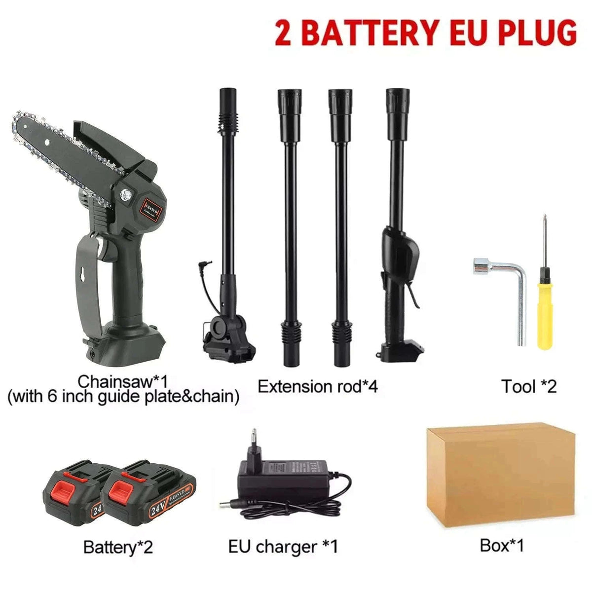 2-in-1 Cordless Pole Chainsaw with 2.25m Reach-2 pcs batteries / EU / france