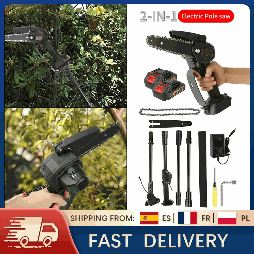 2-in-1 Cordless Pole Chainsaw with 2.25m Reach for Tree Pruning-2 pcs batteries / EU / france