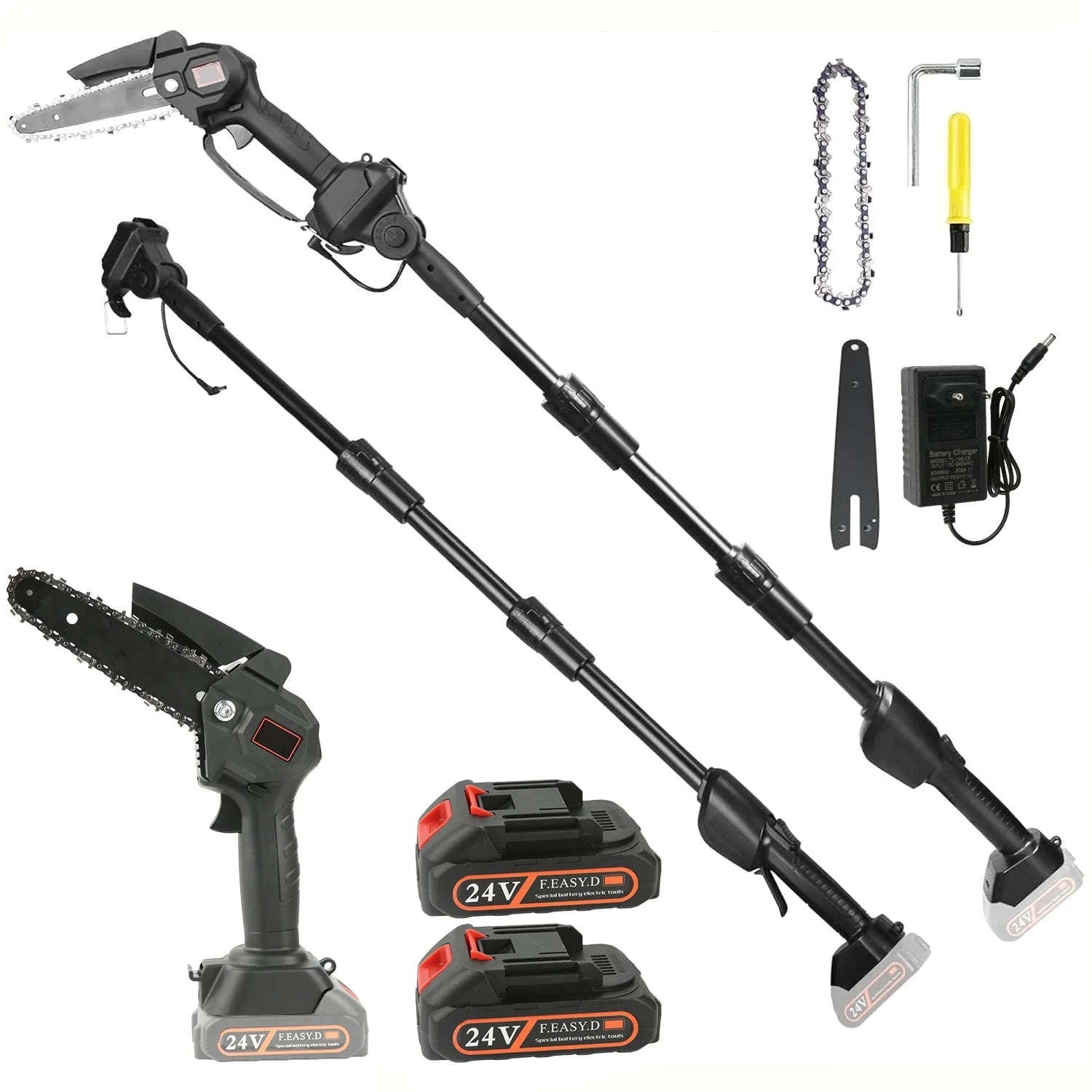 2-in-1 Cordless Pole Chainsaw with 2.25m Reach for Tree Pruning-2 pcs batteries / EU / france