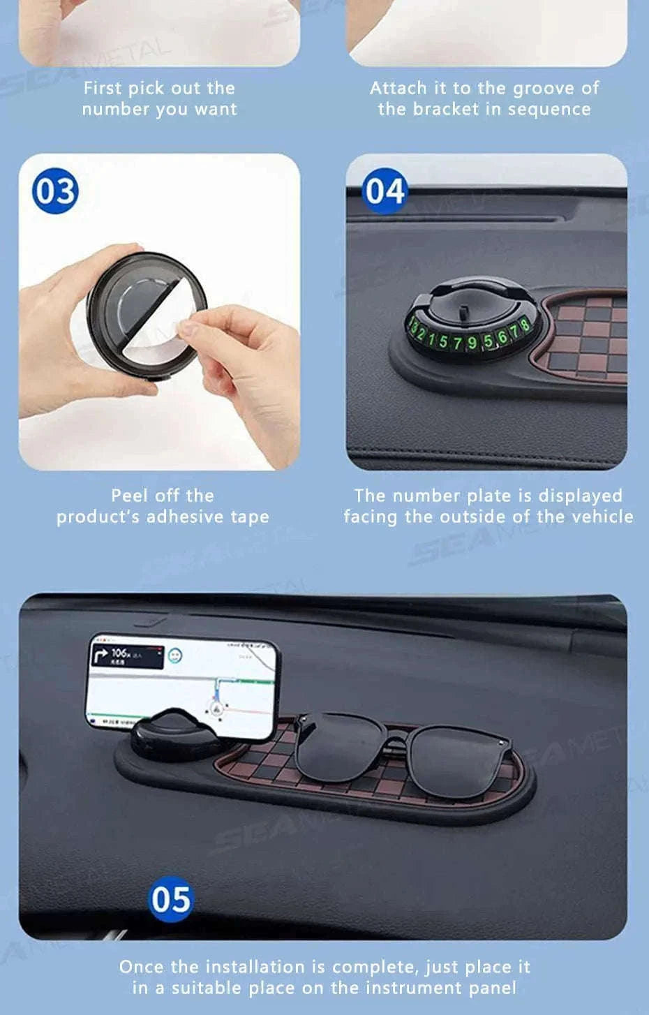 2-in-1 Dashboard Anti-Slip Mat with 360-Degree Rotating Phone Holder-Black gray