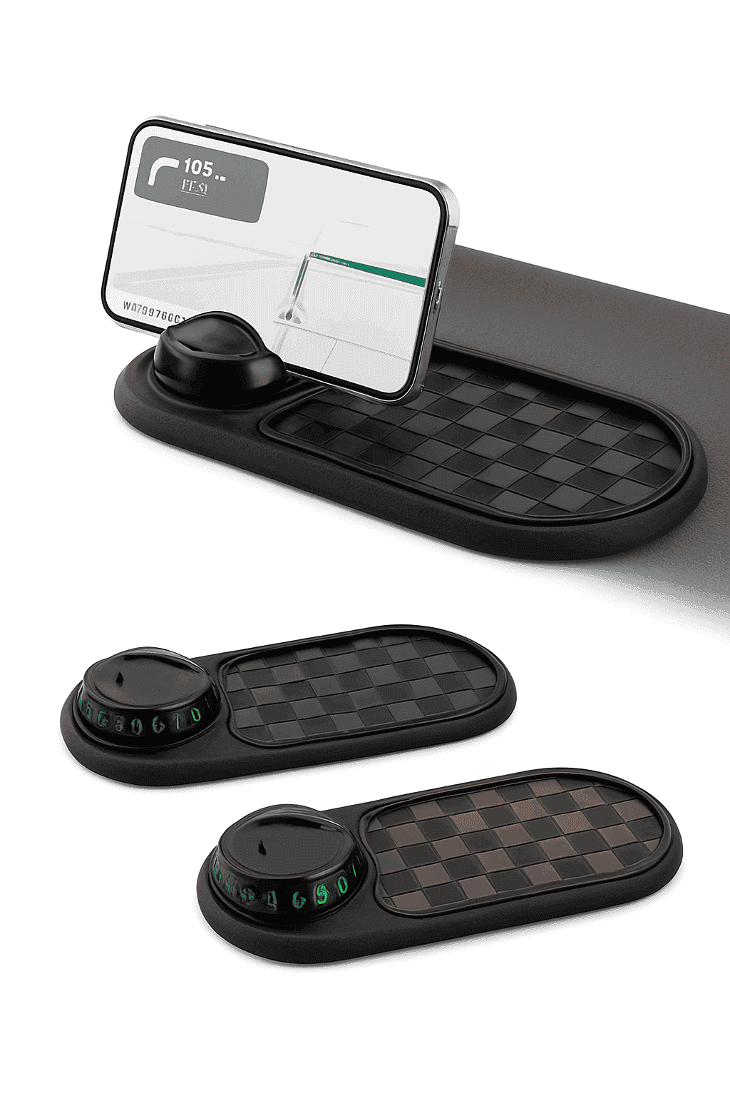 2-in-1 Dashboard Anti-Slip Mat with 360-Degree Rotating Phone Holder-Black gray