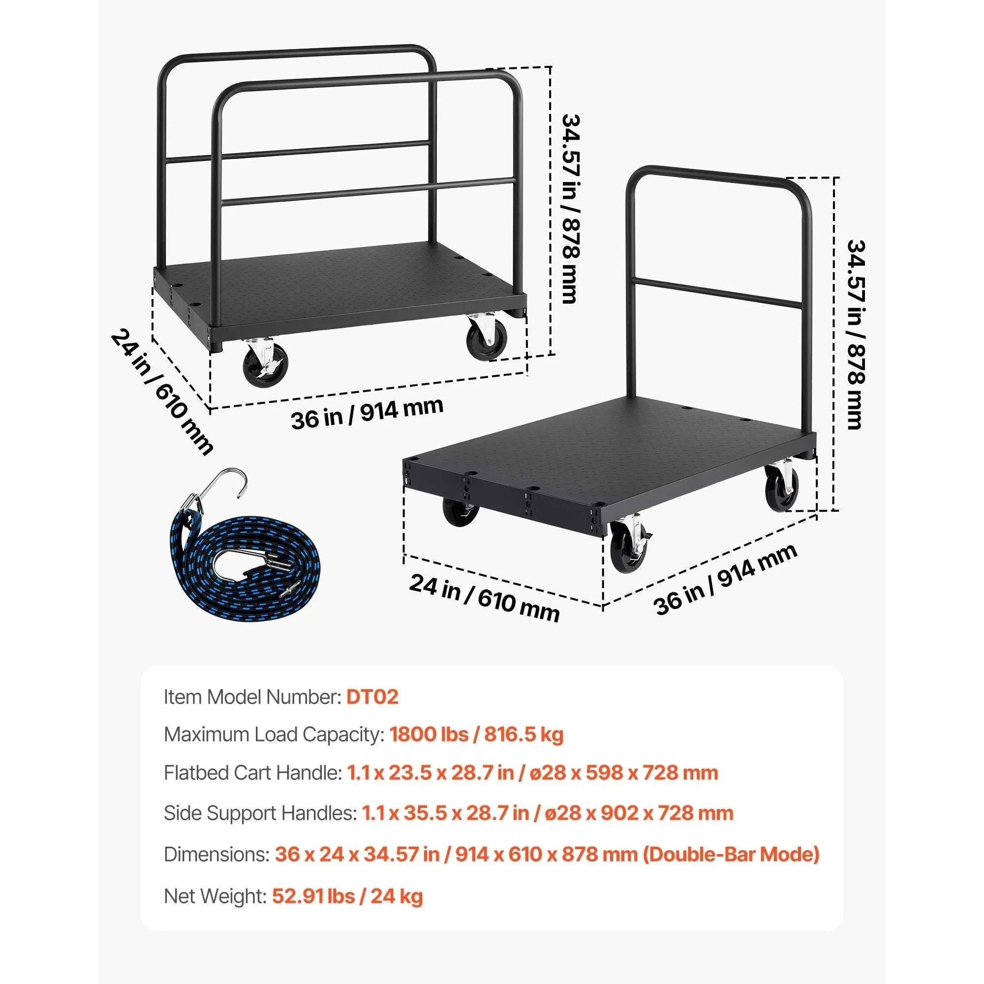 2-in-1 Drywall Cart Dolly 1800 lbs Steel Panel Truck 36x24 Platform-1800 lbs / United States