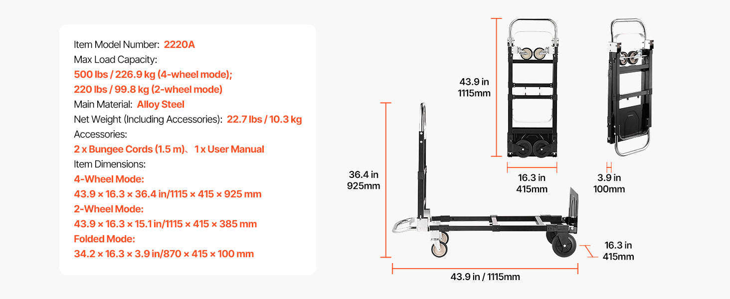 2-in-1 Folding Hand Truck 500 lb Capacity-500lbs / Canada