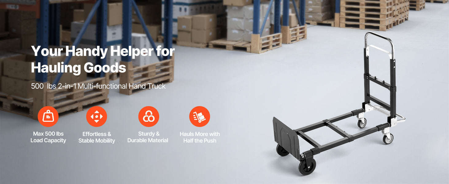 2-in-1 Folding Hand Truck 500 lb Capacity-500lbs / Canada