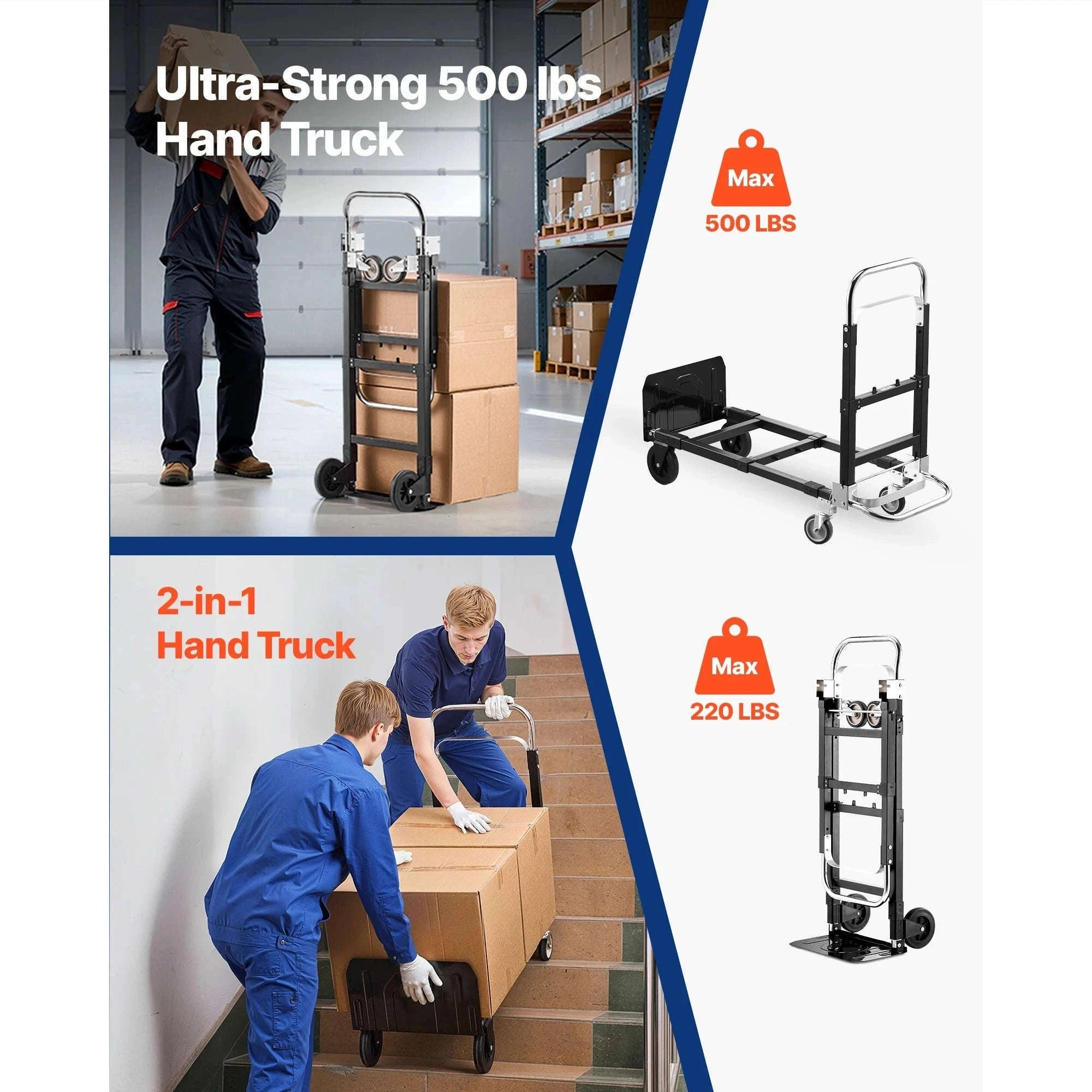 2-in-1 Folding Hand Truck 500 lb Capacity-500lbs / Canada