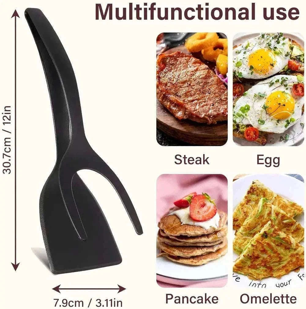 2-in-1 Grip and Flip Spatula Tongs for Easy, Steady Cooking-Red