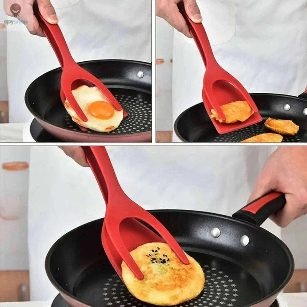 2-in-1 Grip and Flip Spatula Tongs for Easy, Steady Cooking-Red