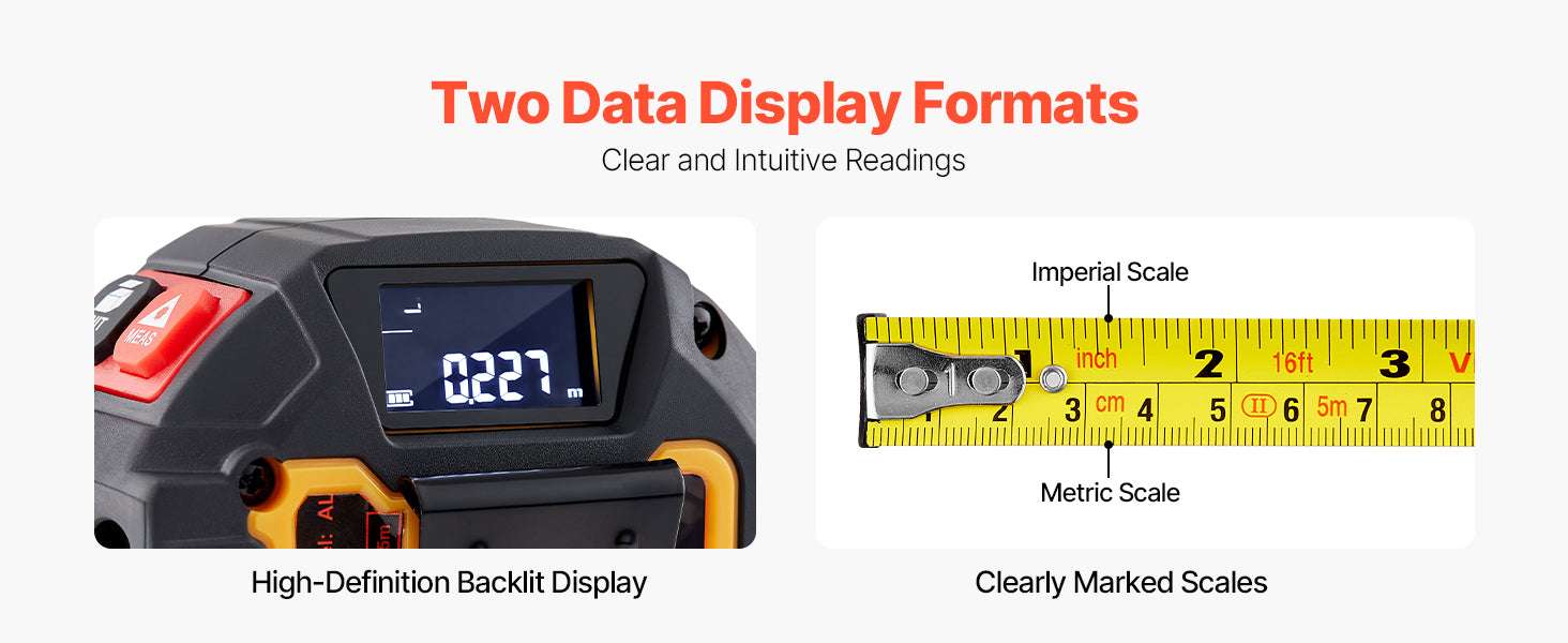 2-in-1 Laser Tape Measure 135ft + 16ft Rechargeable Tool-131ft / United States