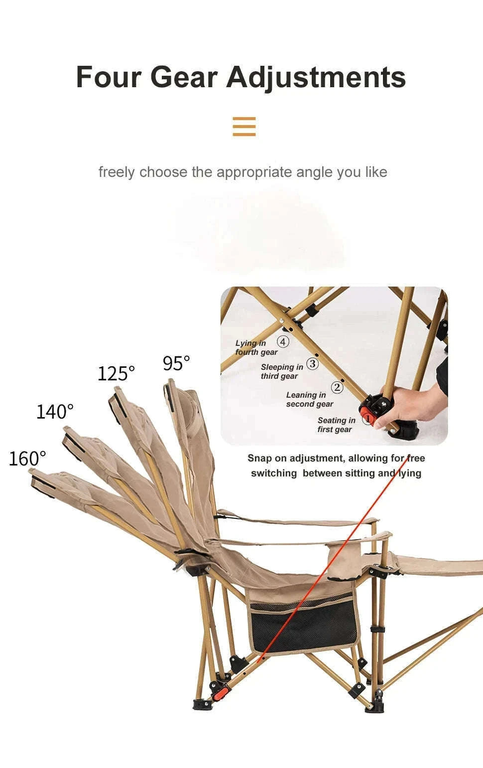 2-in-1 Reclining Camping Chair with Adjustable Backrest and Footrest-Khaki