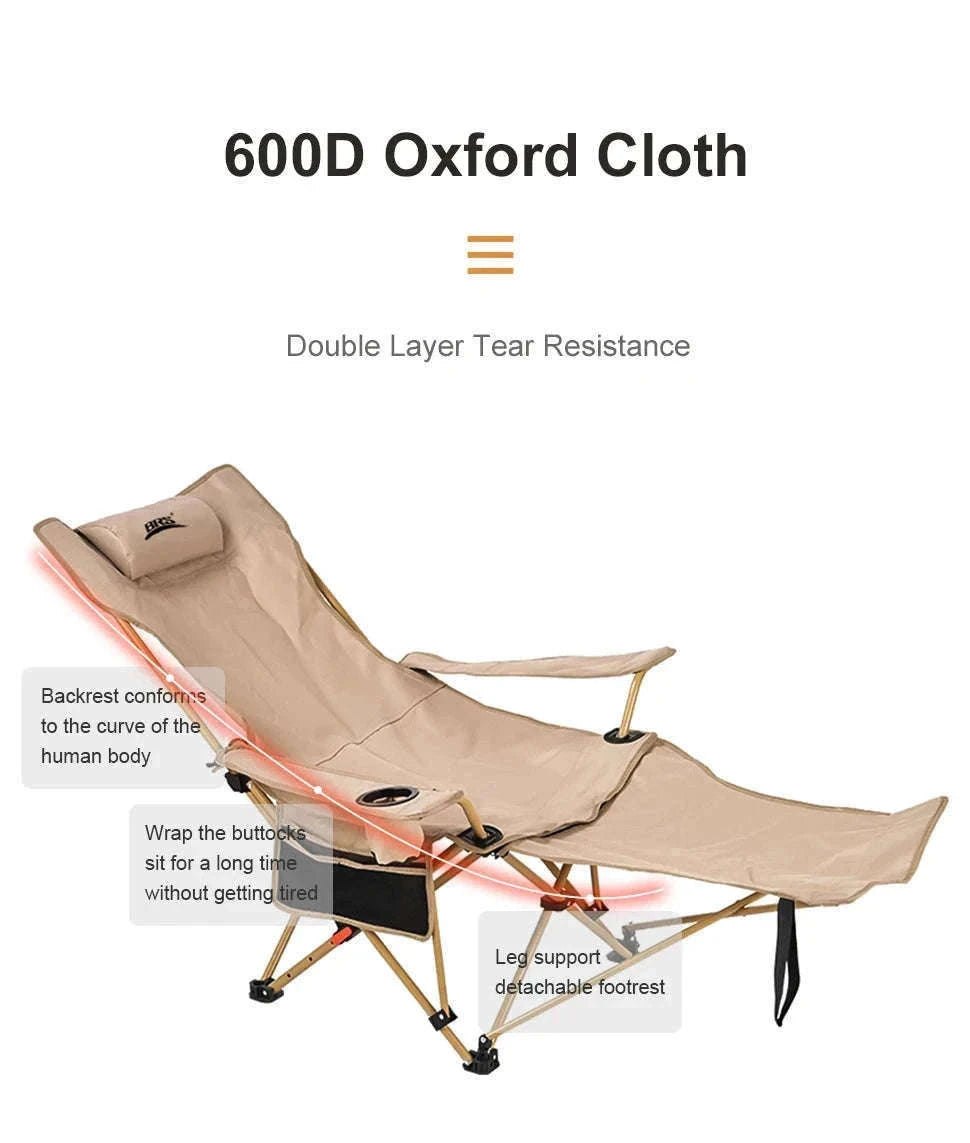 2-in-1 Reclining Camping Chair with Adjustable Backrest and Footrest-Khaki