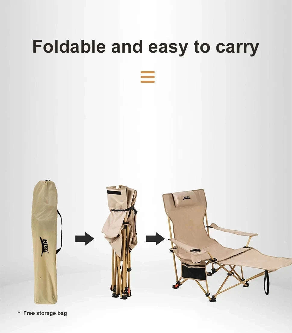 2-in-1 Reclining Camping Chair with Adjustable Backrest and Footrest-Khaki