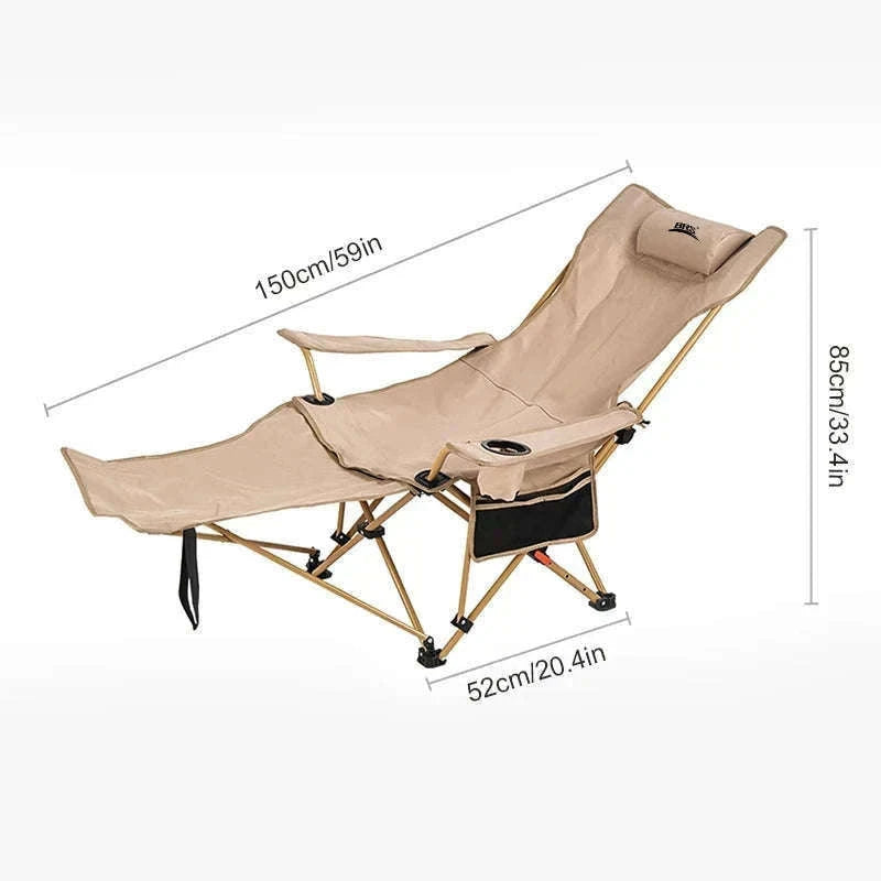 2-in-1 Reclining Camping Chair with Adjustable Backrest and Footrest-Khaki