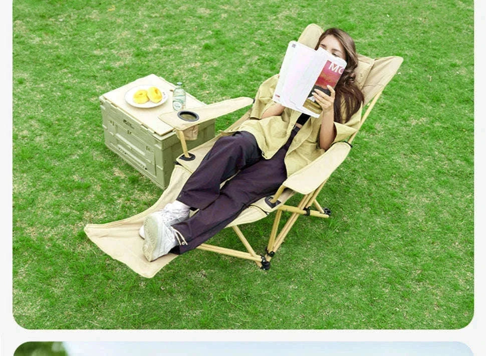 2-in-1 Reclining Camping Chair with Adjustable Backrest and Footrest-Khaki