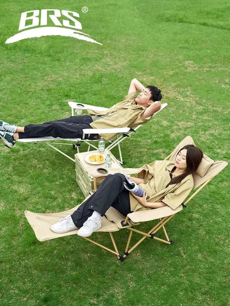 2-in-1 Reclining Camping Chair with Adjustable Backrest and Footrest-Khaki