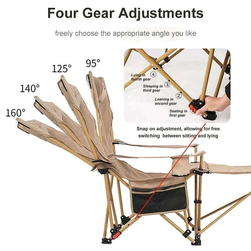 2-in-1 Reclining Camping Chair with Adjustable Backrest and Footrest-Khaki