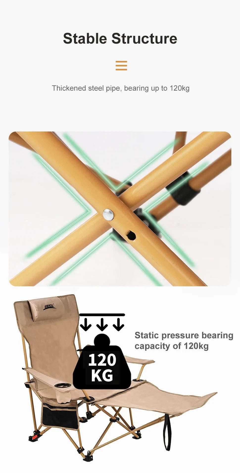 2-in-1 Reclining Camping Chair with Footrest and Storage-Khaki