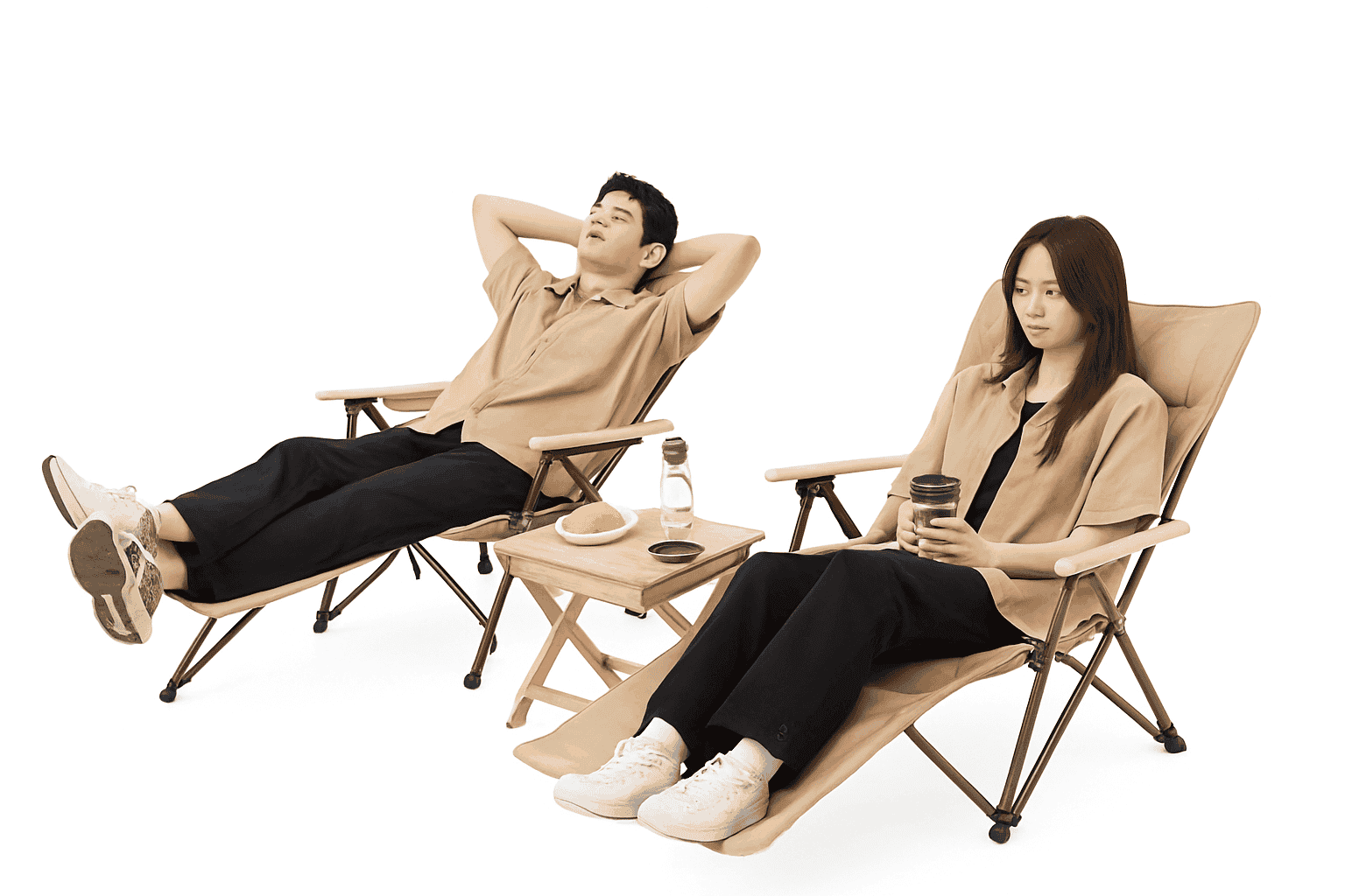 2-in-1 Reclining Camping Chair with Footrest and Storage-Khaki