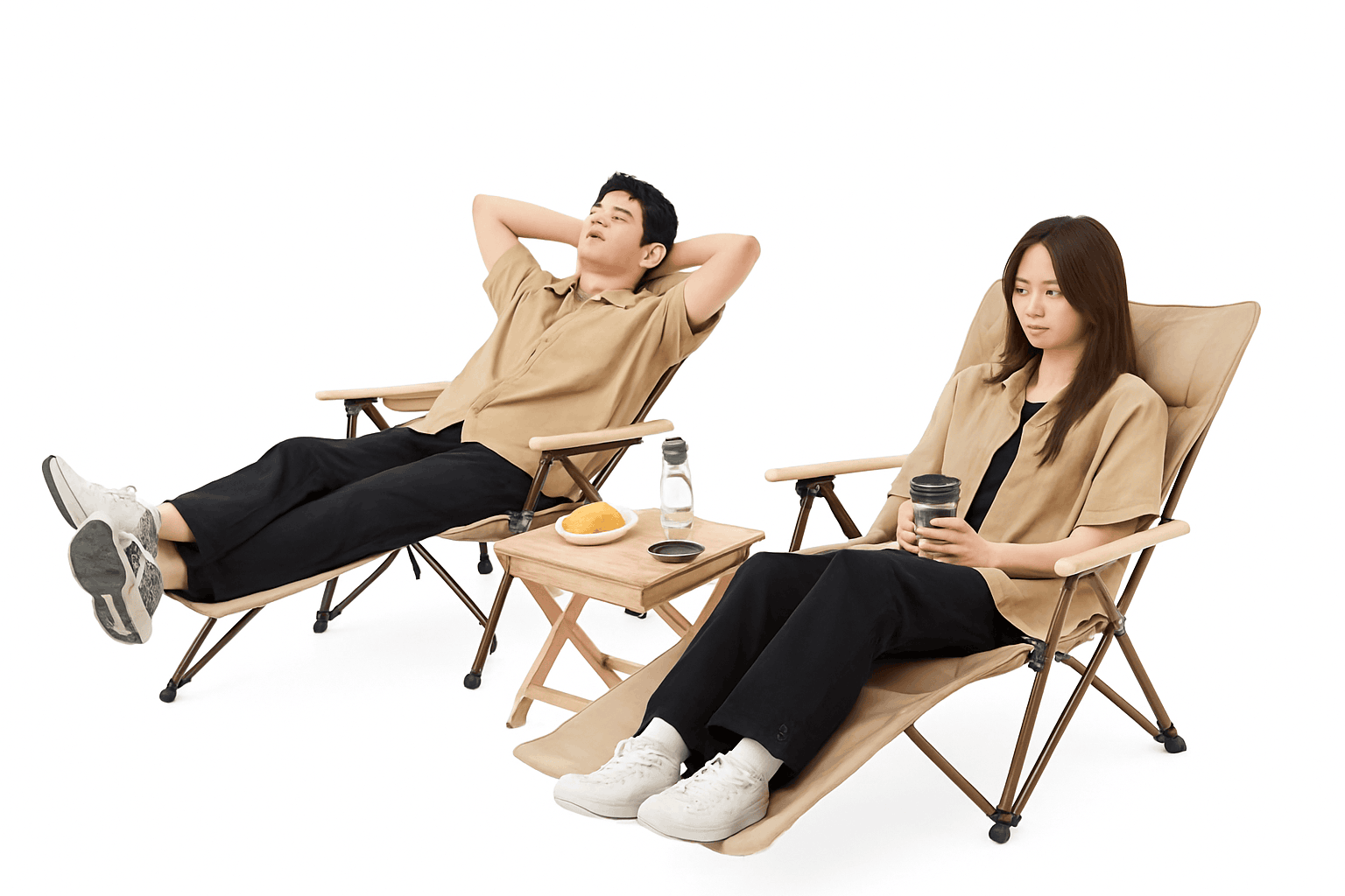2-in-1 Reclining Camping Chair with Footrest and Storage-Khaki