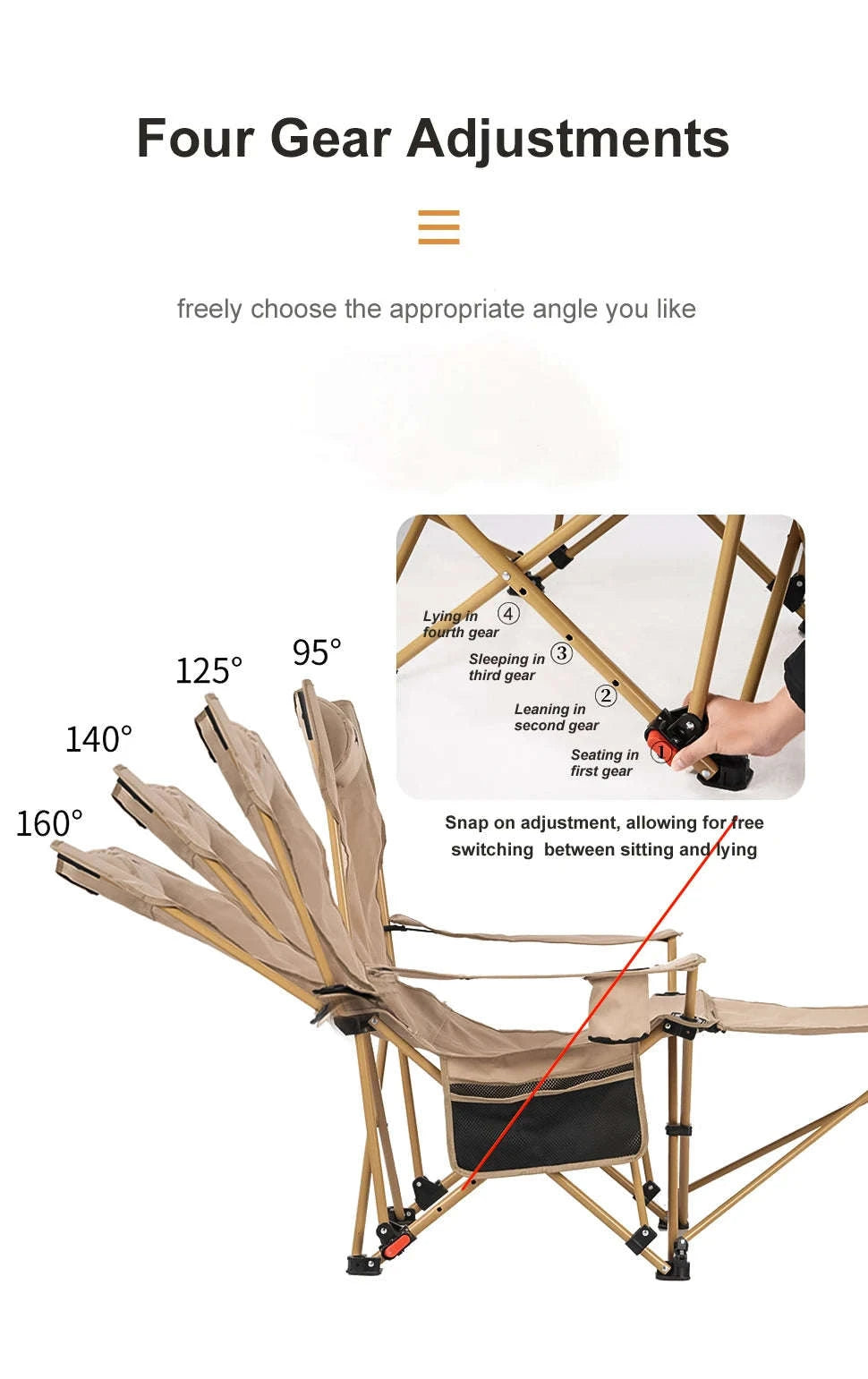 2-in-1 Reclining Camping Chair with Footrest and Storage-Khaki