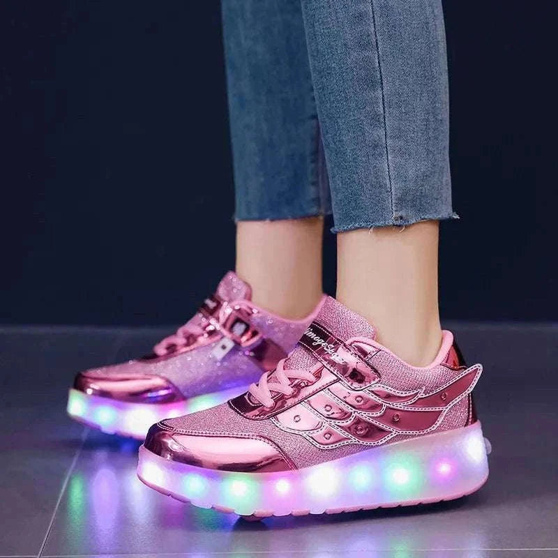 2-in-1 Roller Sneakers with Hidden Wheels for Kids and Adults-Rose / 27