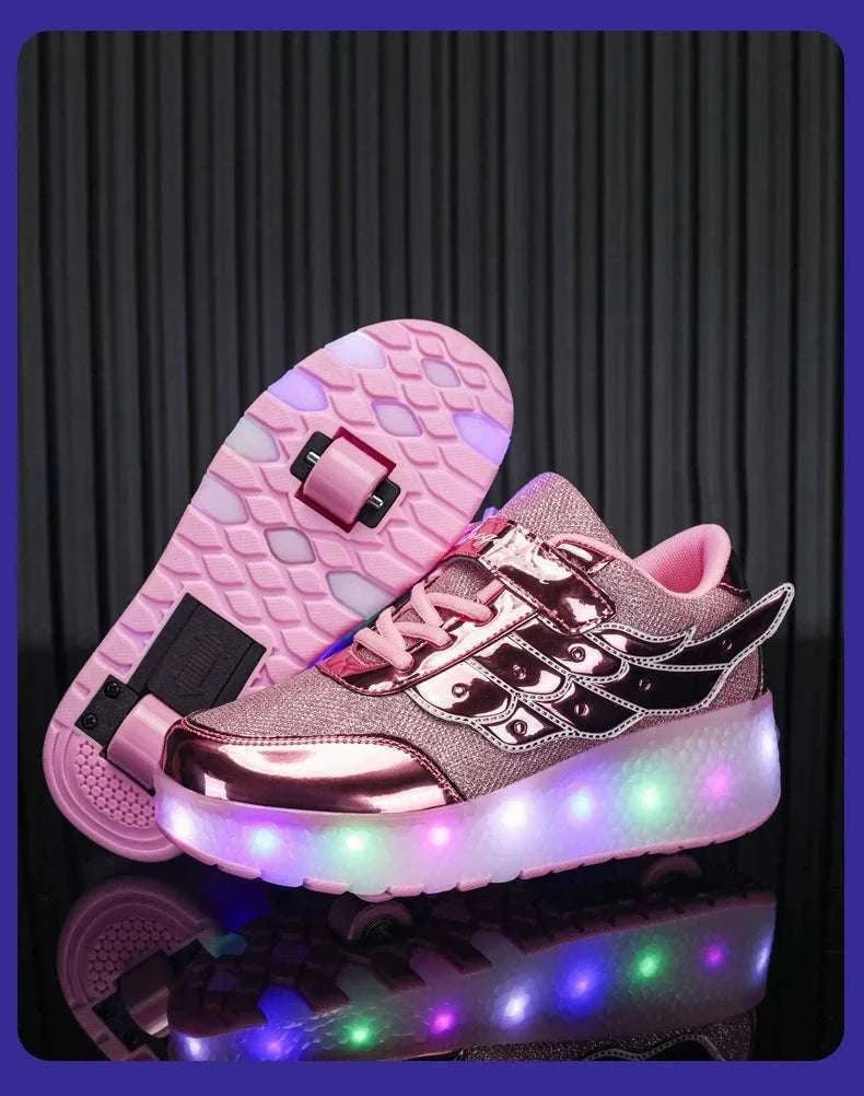 2-in-1 Roller Sneakers with Hidden Wheels for Kids and Adults-Rose / 27