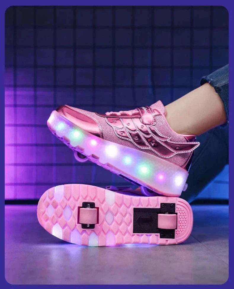 2-in-1 Roller Sneakers with Hidden Wheels for Kids and Adults-Rose / 27