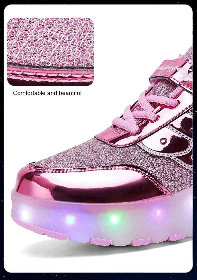 2-in-1 Roller Sneakers with Hidden Wheels for Kids and Adults-Rose / 27