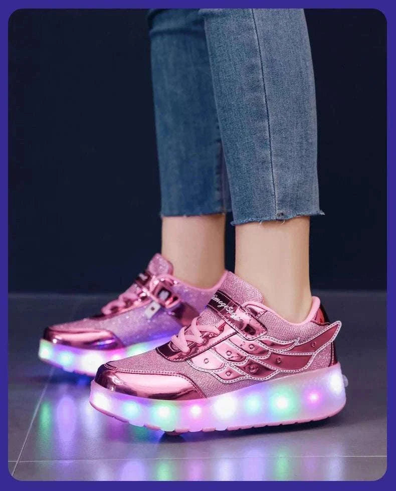 2-in-1 Roller Sneakers with Hidden Wheels for Kids and Adults-Rose / 27