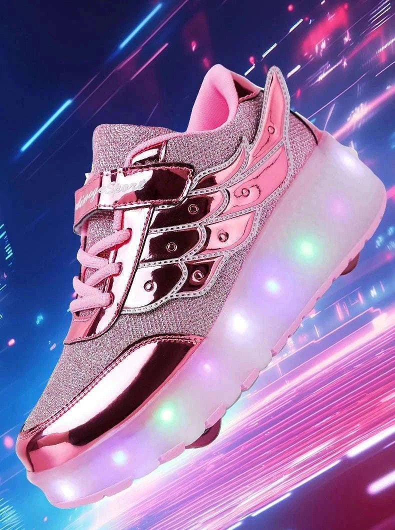 2-in-1 Roller Sneakers with Hidden Wheels for Kids and Adults-Rose / 27