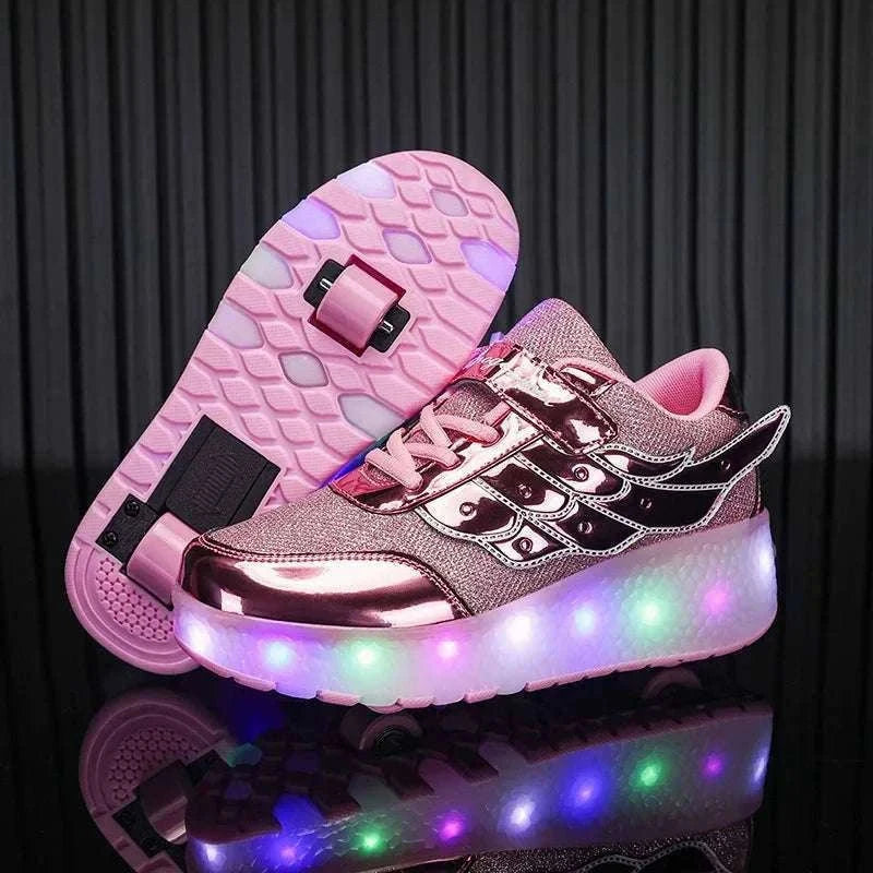 2-in-1 Roller Sneakers with Hidden Wheels for Kids and Adults-Rose / 27