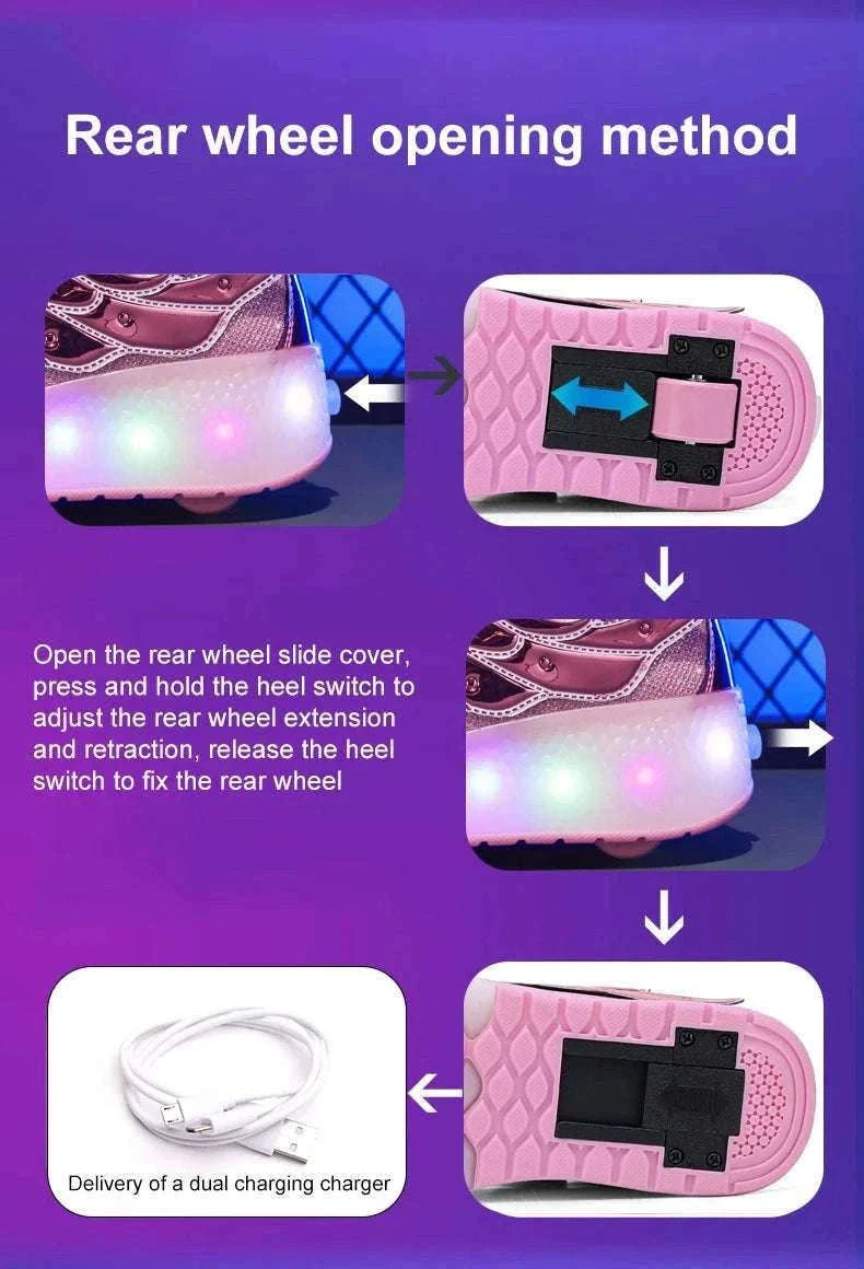 2-in-1 Roller Sneakers with Hidden Wheels for Kids and Adults-Rose / 27