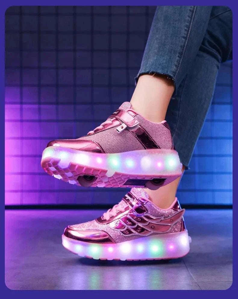 2-in-1 Roller Sneakers with Hidden Wheels for Kids and Adults-Rose / 27