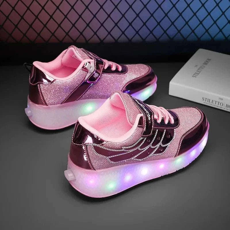 2-in-1 Roller Sneakers with Hidden Wheels for Kids and Adults-Rose / 27