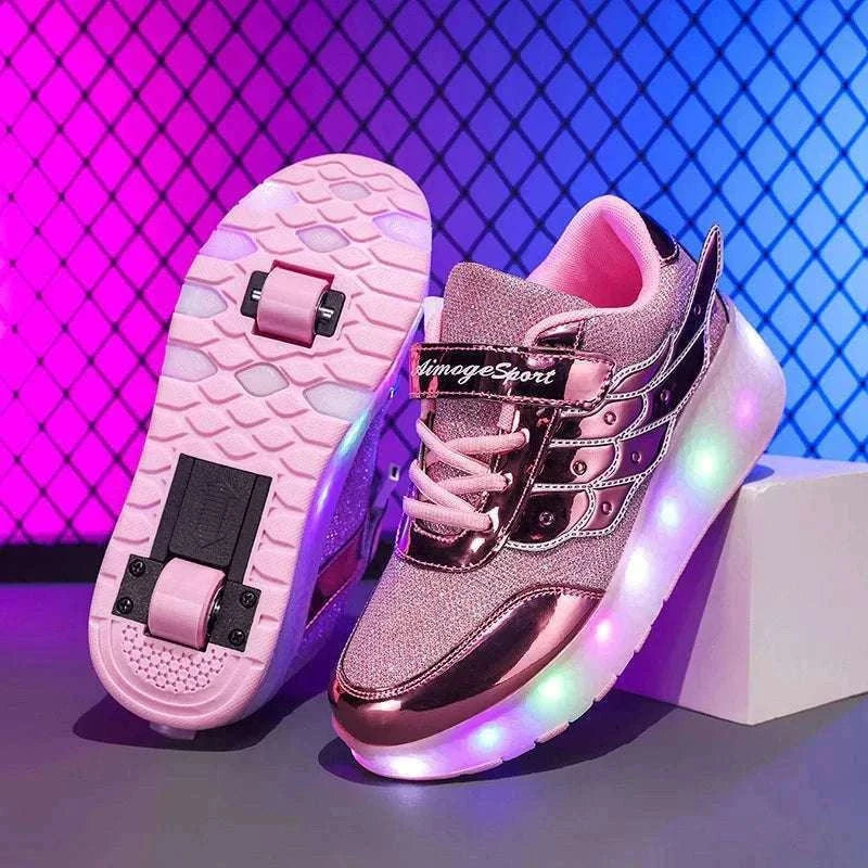 2-in-1 Roller Sneakers with Hidden Wheels for Kids and Adults-Rose / 27