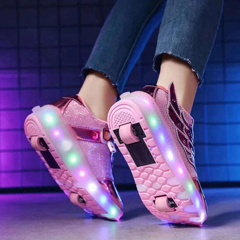 2-in-1 Roller Sneakers with Hidden Wheels for Kids and Adults-Rose / 27