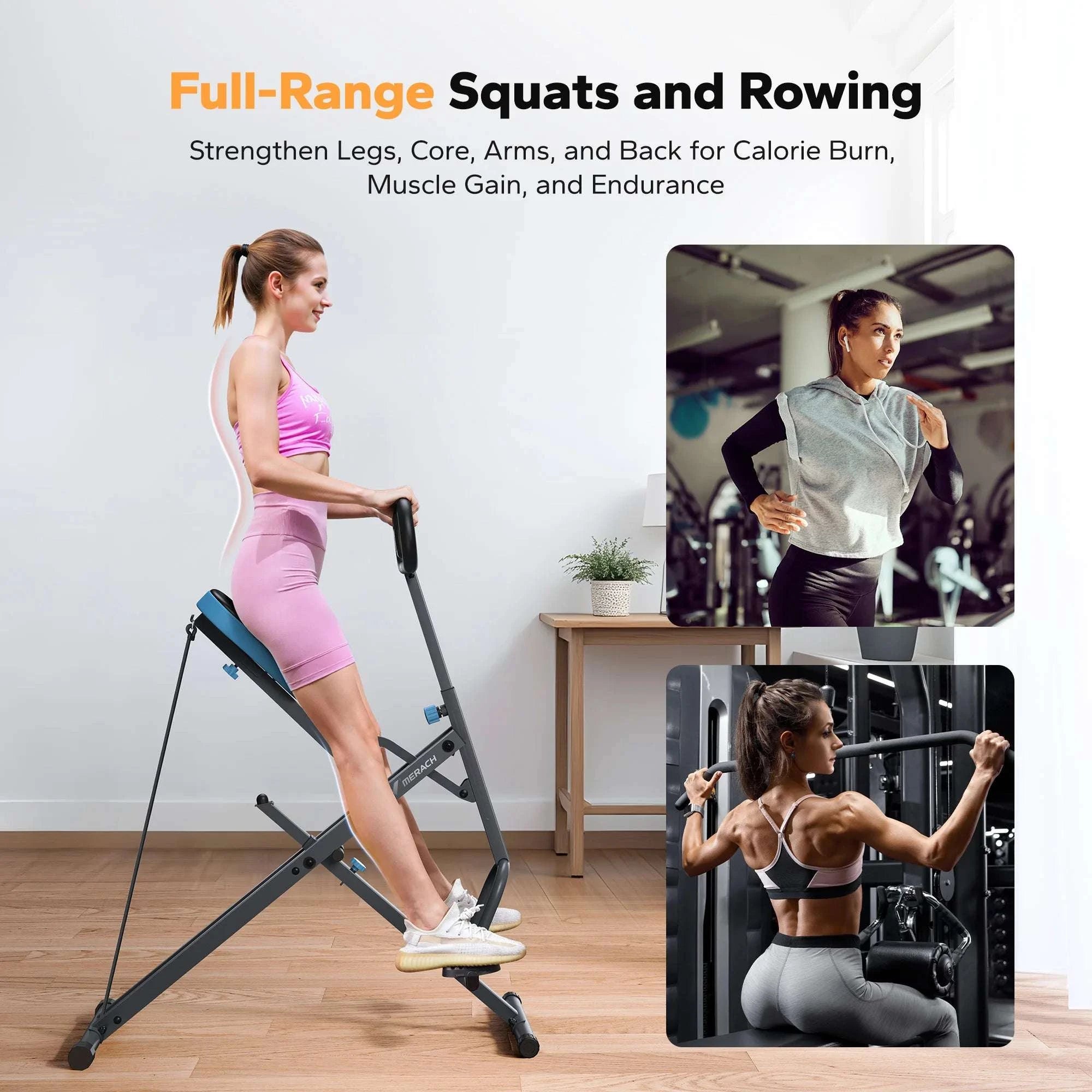2-in-1 Squat and Rowing Machine Foldable Home Gym Trainer-R07WZ / United States