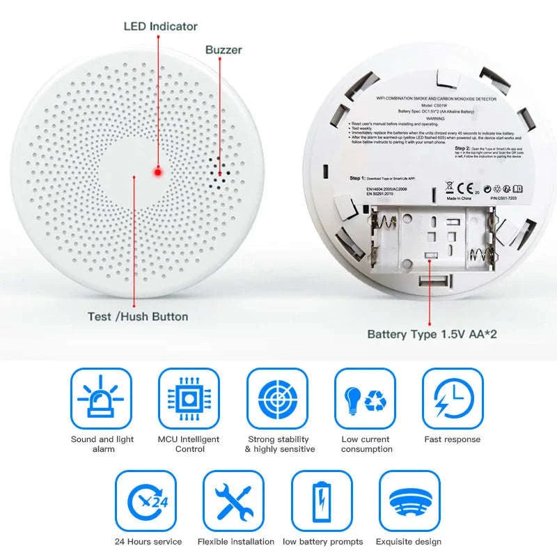 2-in-1 WiFi Smart CO & Smoke Detector Alarm-CS01W WiFi Function