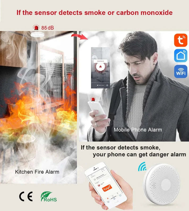 2‑in‑1 WiFi Tuya Smart CO & Smoke Detector Alarm-CS01W WiFi Function
